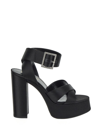 Saint Laurent Bianca 125mm Crystal-embellished Platform Sandals In Black