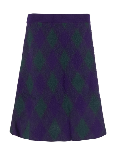 Burberry Argyle Wool Skirt In Purple