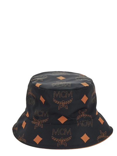 Mcm Logo Print Reversible Bucket Hat In Black