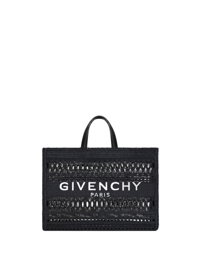 Givenchy Black Braided Raffia Medium G-tote Bag In Nero
