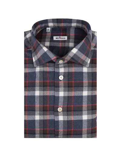 Kiton Multicoloured Check Pattern Flannel Shirt In Grey