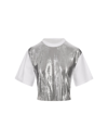 PACO RABANNE WHITE SHORT T-SHIRT WITH SILVER MESH PANEL