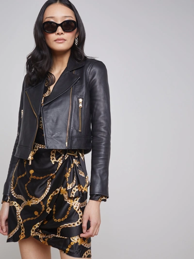 L Agence Onna Cropped Leather Jacket In Black