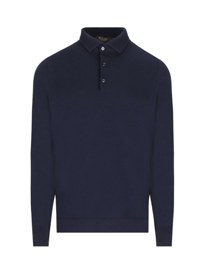 Loro Piana Men's Long-sleeve Wool Polo Shirt In Blue