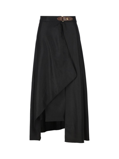Loro Piana Asymmetric Draped Midi Dress In Black