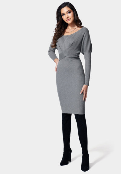 Bebe Knit Off Shoulder Midi Dress In Charcoal Grey