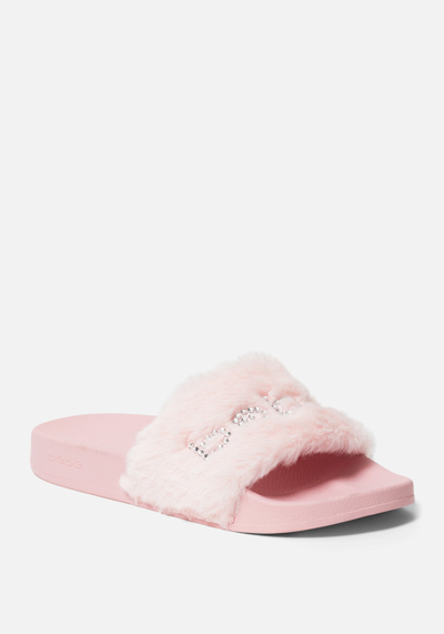 Bebe Furiosa Faux Fur Slides In Dusty Pink