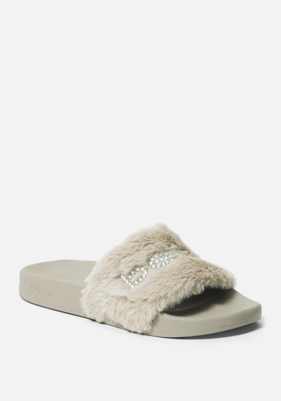 Bebe Furiosa Faux Fur Slides In Oyster