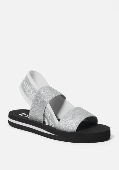 Bebe Atena Sporty Sandals In Silver Glitter