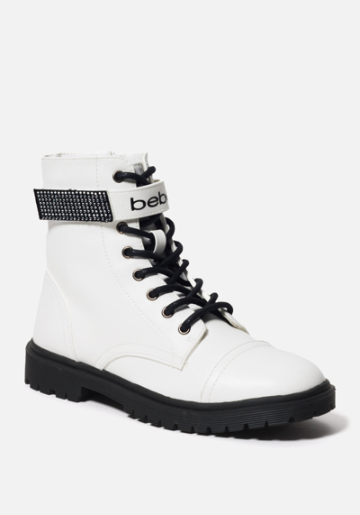 Bebe Dayani Combat Boots In White Faux