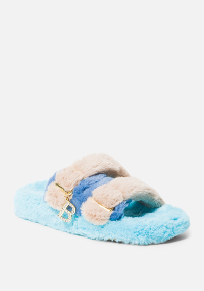 Bebe Fanny Faux Fur Slippers In Grey Blue