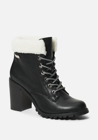 Bebe Kimmberly Lace Up Bootie In Black Faux