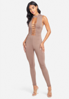 Bebe Gold Bar Detail Jumpsuit In Warm Taupe
