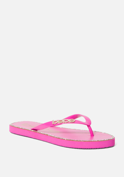 Bebe Cindee Rhinestone Flip Flop In Fushisa