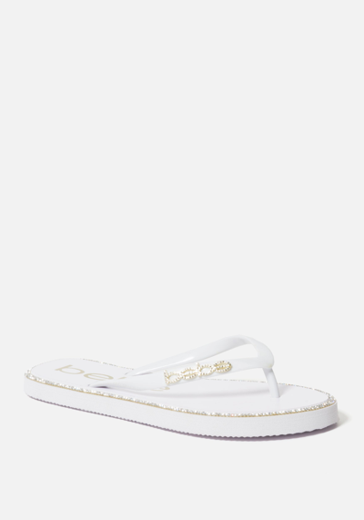 Bebe Cindee Rhinestone Flip Flop In White