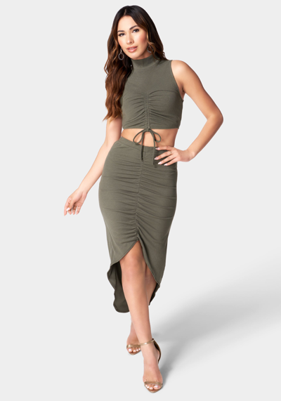 Bebe Two Piece Shirred Knit Dress In Going Green