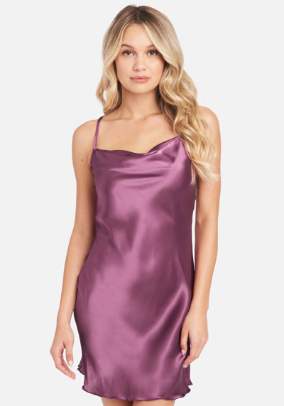 Bebe Satin Cowl Neck Slip Mini Dress In Berry