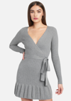 BEBE SURPLICE FIT AND FLARE SWEATER DRESS