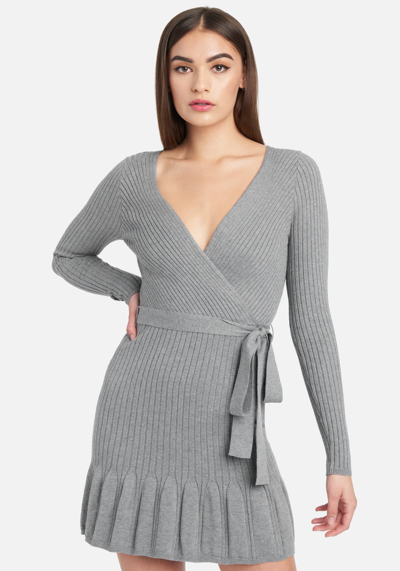 Bebe Surplice Fit And Flare Sweater Dress In Heather Gray