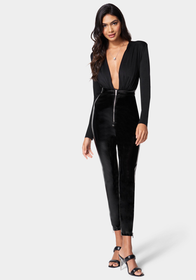 Bebe Patent Pant Catsuit In Black