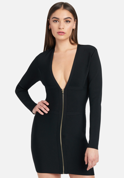 Bebe Corset Long Sleeve Bandage Dress In Black