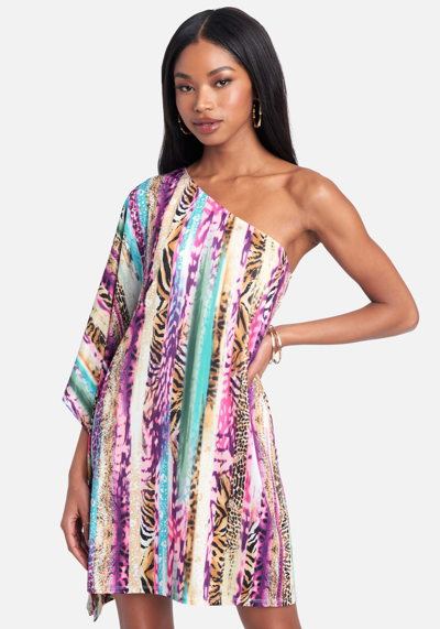 Bebe One Shoulder Printed Flowy Dress In First Impression