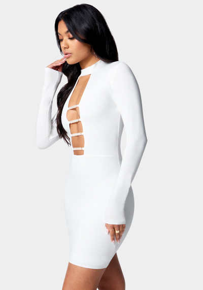 Bebe Embellished Caged Dress In Cloud Dancer