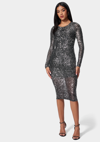 BEBE SEQUIN COWL BACK MIDI DRESS