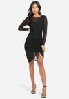 Bebe Long Sleeve Mesh Ruched Dress In Black