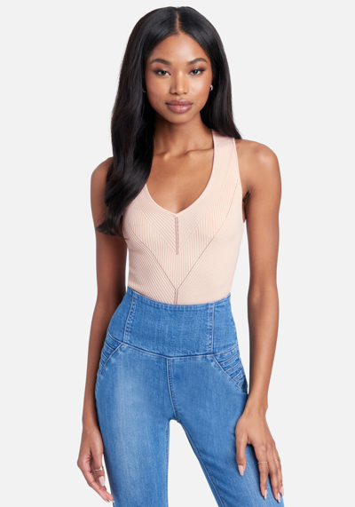 Bebe Pointelle Stitch Detail Sweater Top In Pink Whip