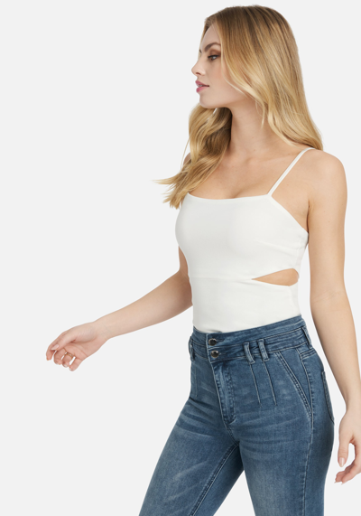 Bebe Side Cutouts Knit Crepe Top In White Alyssum