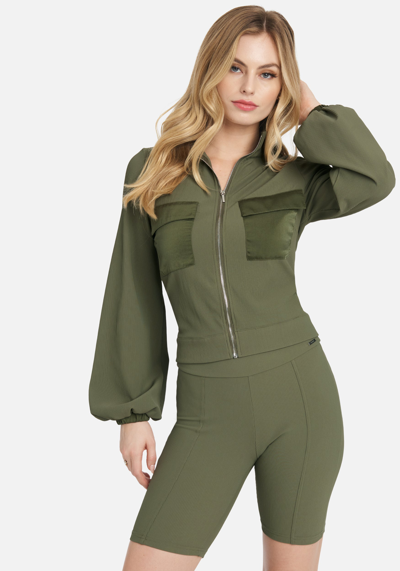 Bebe Ottoman Rib Biker Short In Moss Gray
