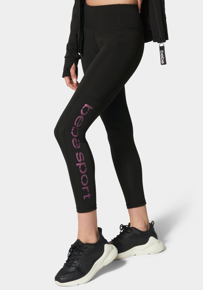 Bebe Laser Cut Logo Legging In Black,iridescent