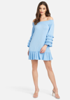 Bebe Off Shoulder Ruffle Smock Dress In Light Blue Bell