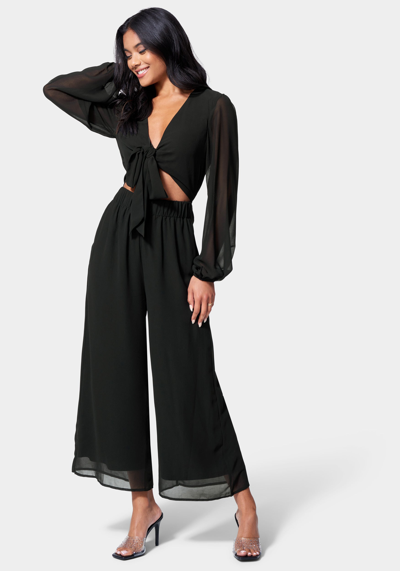 Bebe Tie Front Elastic Waist Jumpsuit In Black