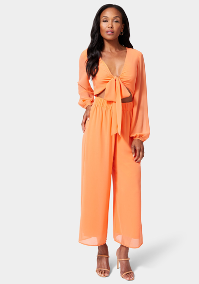 Bebe Tie Front Elastic Waist Jumpsuit In Nectarine