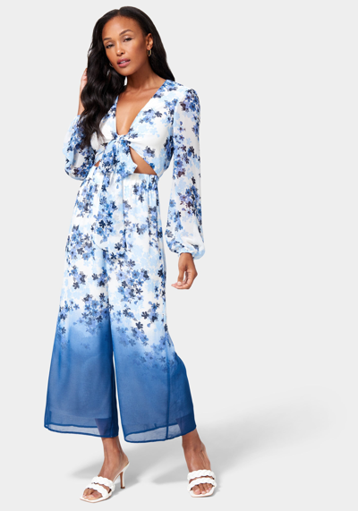 Bebe Tie Front Elastic Waist Jumpsuit In Ombre Floral