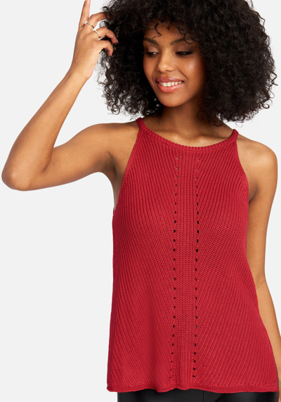 Bebe Pointelle Halter Sweater Top In Tango Red
