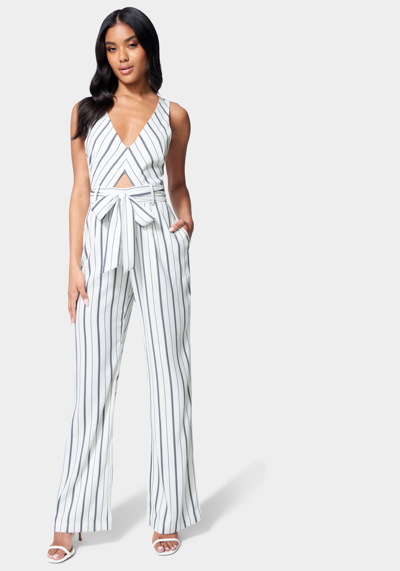 Bebe Sleeveless Wide Leg Jumpsuit In White Alyssum,black