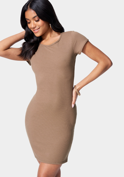 Bebe Open Back Mini Dress In Cafe Au Lait