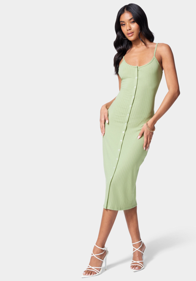 Bebe Button Front Rib Midi Dress In Nile Green