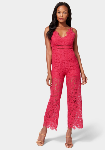 Bebe Strappy Back Lace Jumpsuit In Fucshsia Red