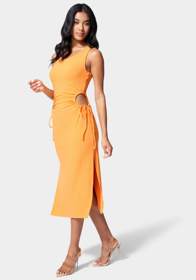 Bebe Tie Side Cutout Slit Dress In Vibrant Orange