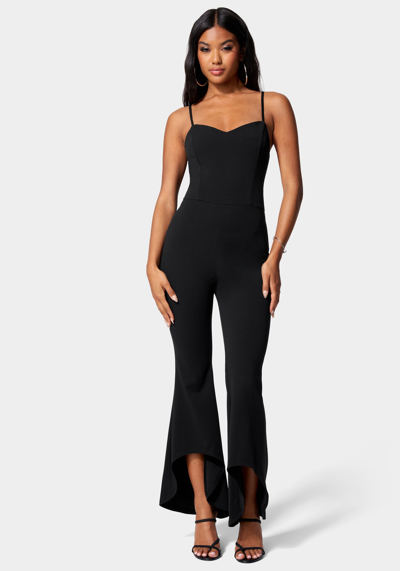 Bebe Ruffle Leg Jumpsuit In Jet Black