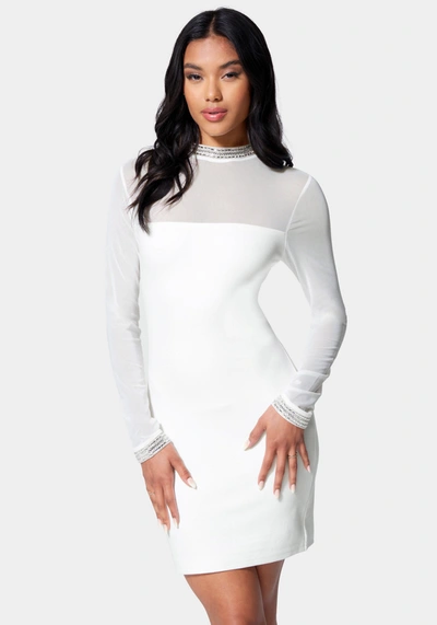 Bebe Crystal Mesh Mini Dress In Bright White