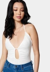 Bebe Multi Keyhole Halter Top In White Alyssum