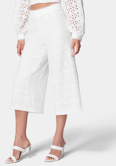 Bebe Eyelet Detail Wide Leg Pant In White Alyssum