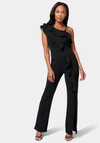Shop Bebe Knit Crepe Cascade Wide Leg Jumpsuit In Black