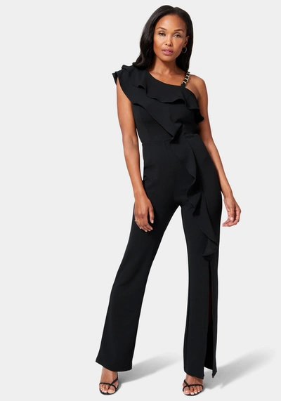 Bebe Knit Crepe Cascade Wide Leg Jumpsuit In Black