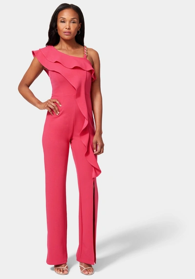 Bebe Knit Crepe Cascade Wide Leg Jumpsuit In Bright Rose